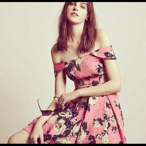 TOPSHOP Bardot Floral Dress Pink Rose Off Shoulder NWT